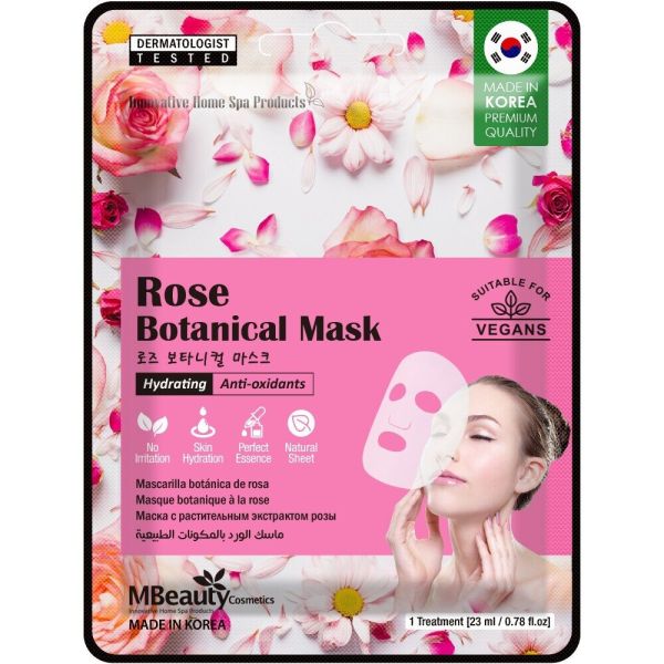 MBeauty ботаническа шийт маска за лице за хидратиране Роза 