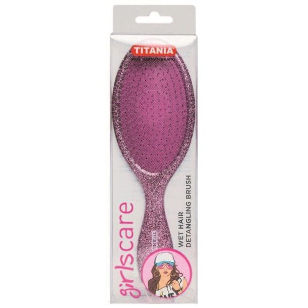 Titania розова четка за лесно разресване на мокра коса 22см.