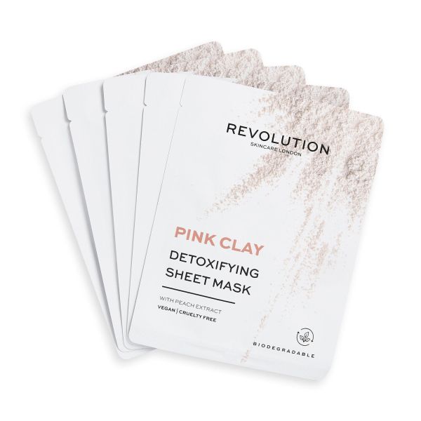 Revolution Skincare шийт маски за лице Pink Clay Detoxifying 5 броя