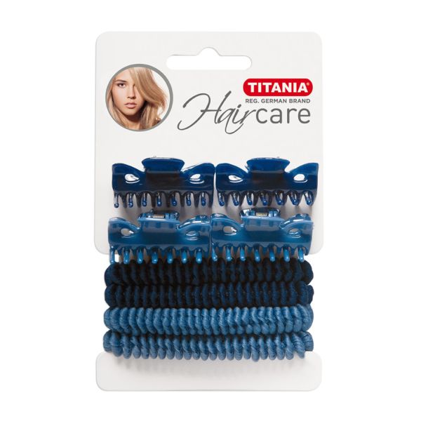 Titania ластици и щипки за коса 8бр. сини