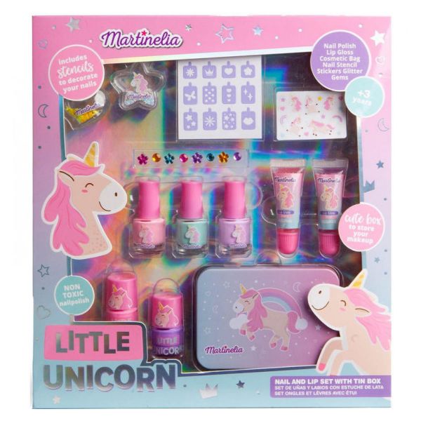 Martinelia Little Unicorn комплект за нокти и устни с метална кутийка
